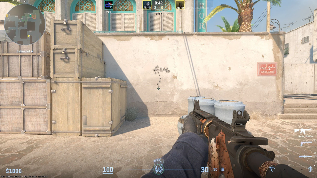 cs2 weapon pointed at a wall