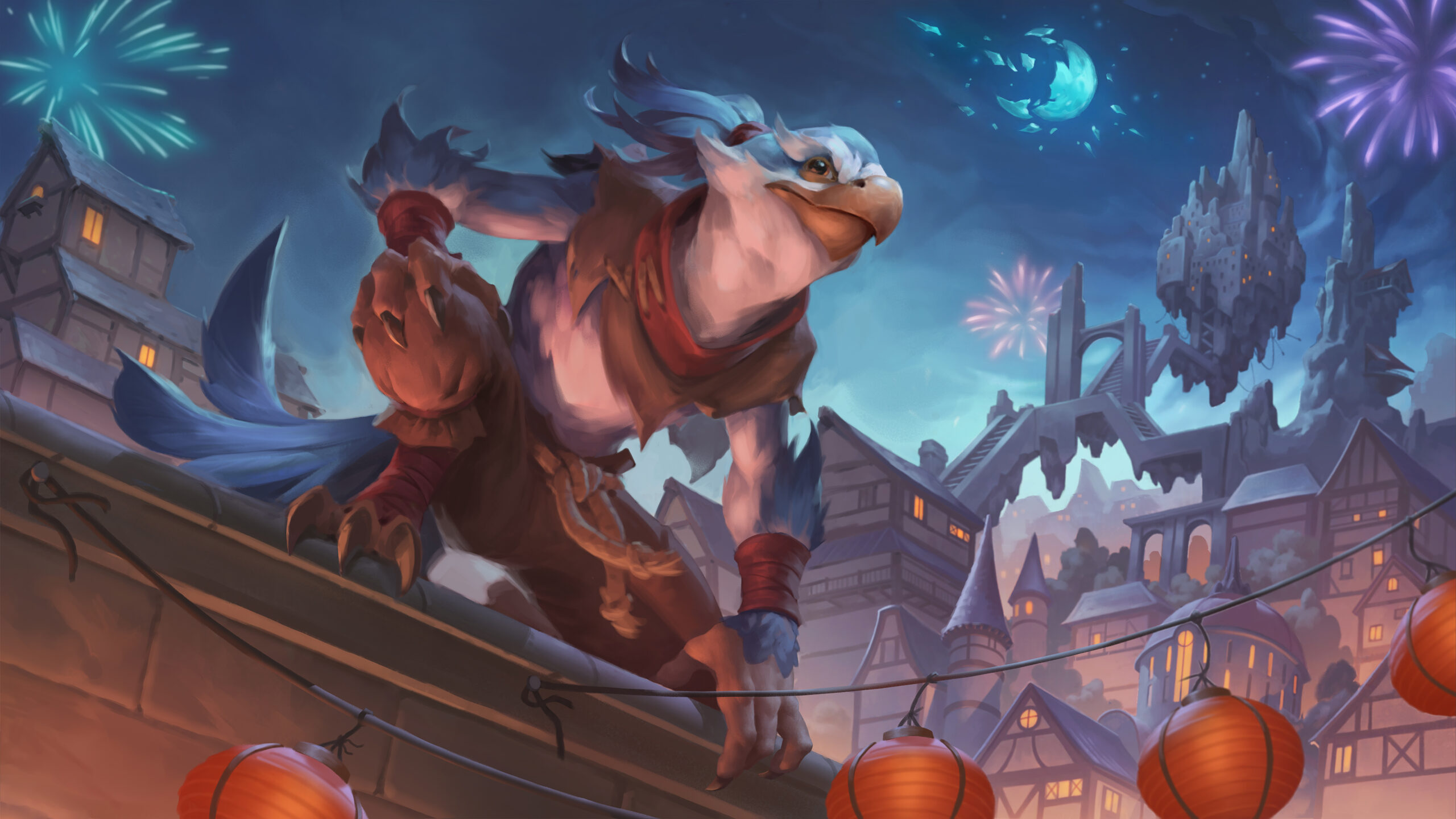 The Dota 2 hero Kez is looking at his enemies from a rooftop